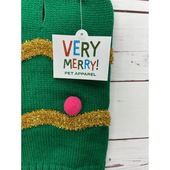 Very Merry Green Cable Knit Garland With Balls Dog Ugly Christmas Dress Up Sweat - Picture 4 of 6